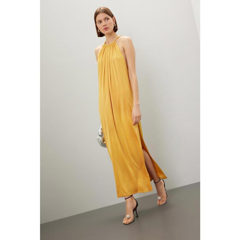 Ronny Kobo Yellow Estera Gown Size M with Minor Fabric Pull